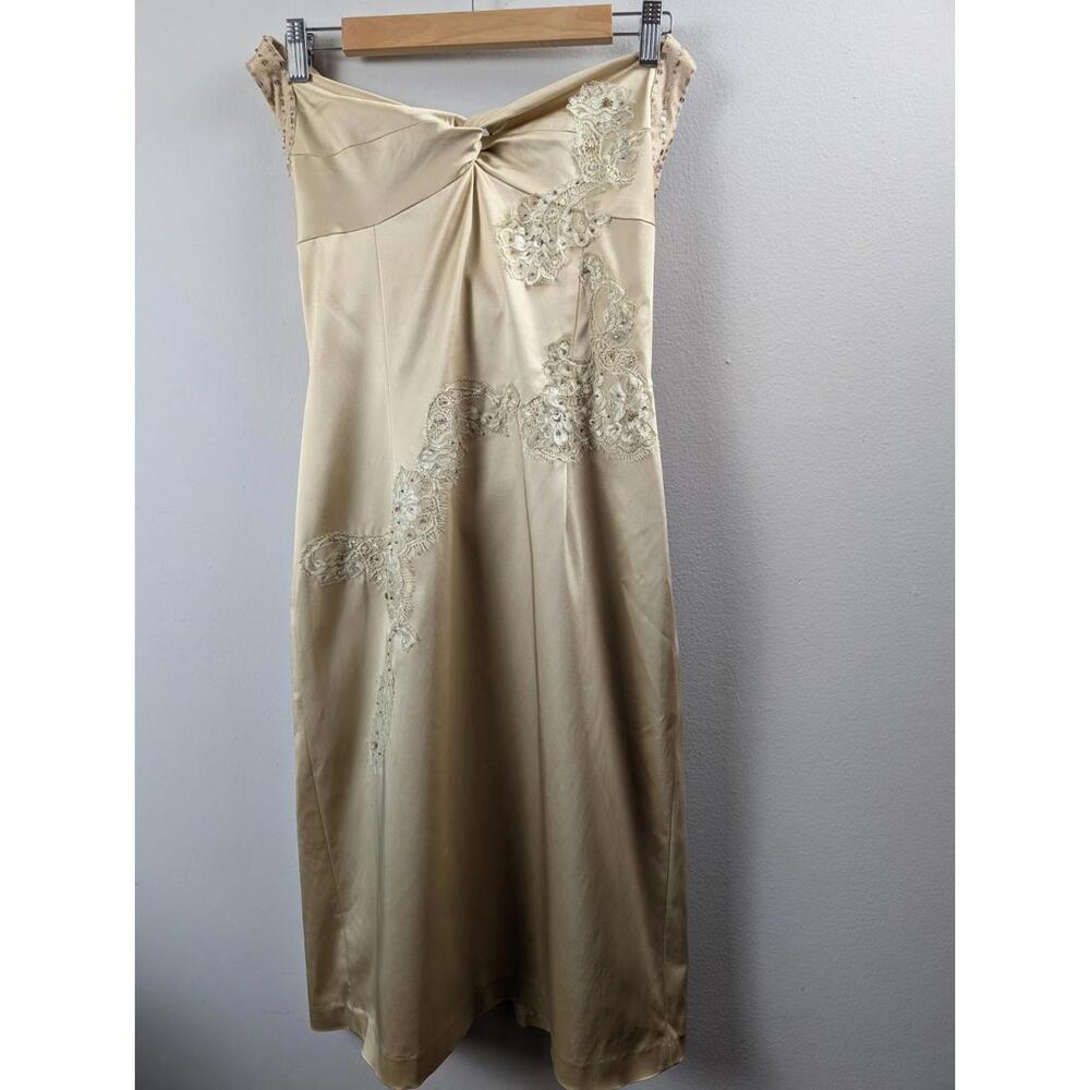 VTG Papell Boutique Gold Belle Evening Sheath Party Dress Halter Sequin Lace  4